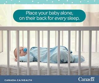 Photo of a baby sleeping on their back alone in their crib.