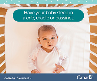 Photo of a baby sleeping on their back alone in their crib.