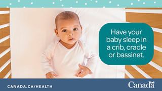 Photo of a baby sleeping on their back alone in their crib.