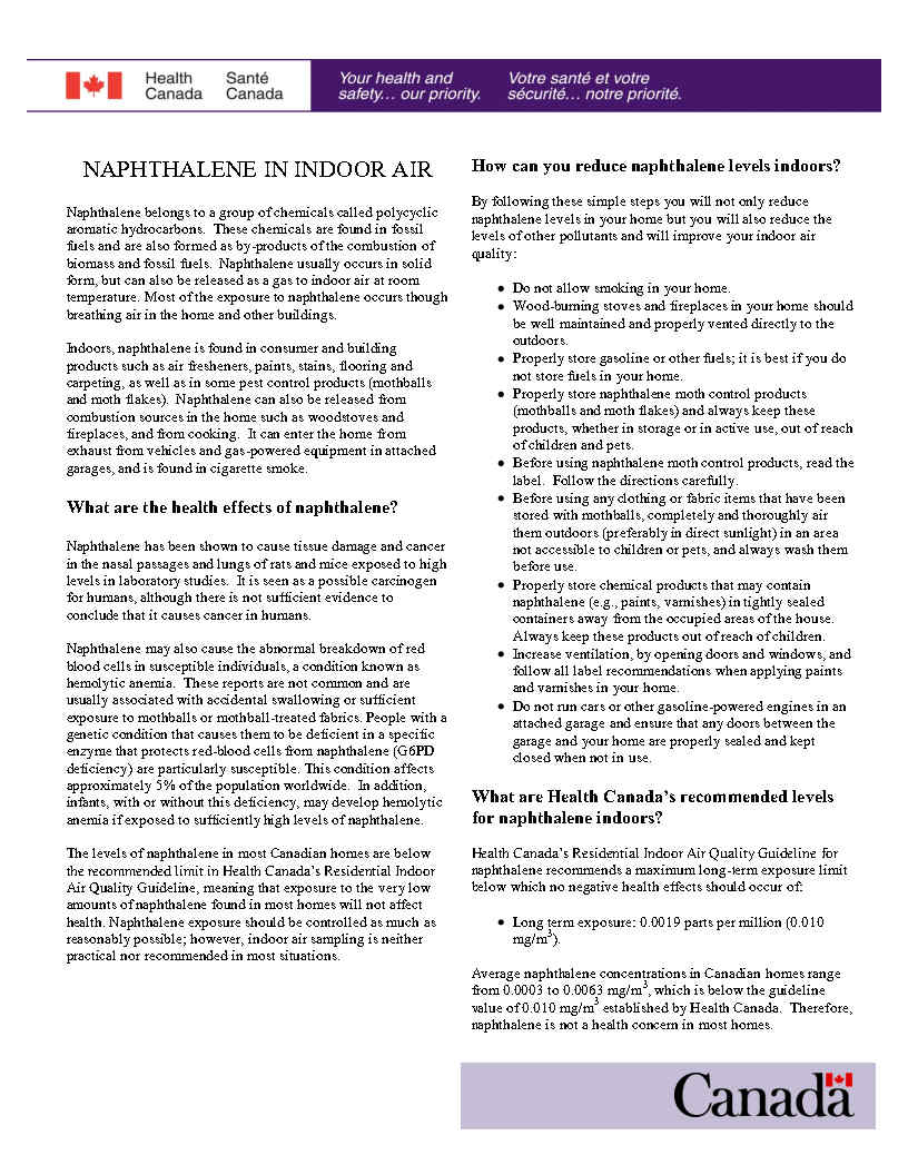 Naphthalene in indoor air