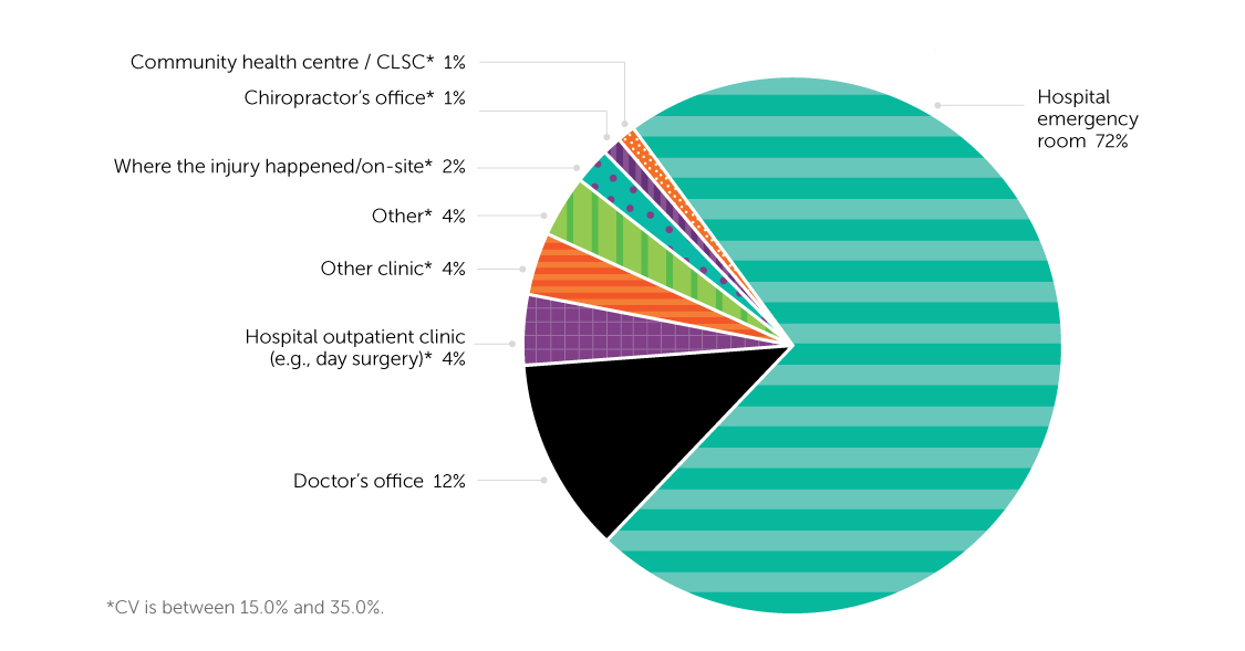 Figure 9. Treatment setting for self-reported injury resulting from fall in last 12 months, household population aged 65 or older, Canada, 2017-2018