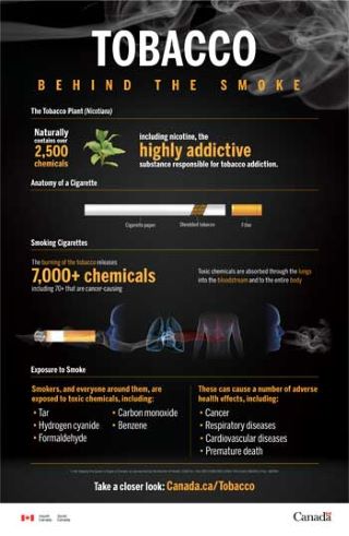 A poster titled: Tobacco - Behind the Smoke