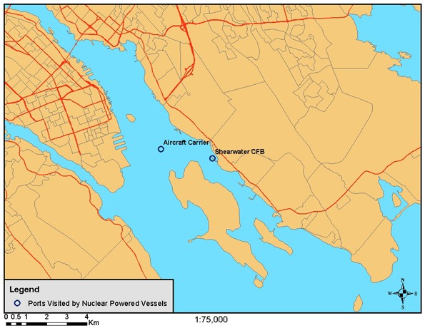 Figure 2.6a shows the location of Canadian Forces Base Shearwater and the anchorage location for nuclear powered vessels.
