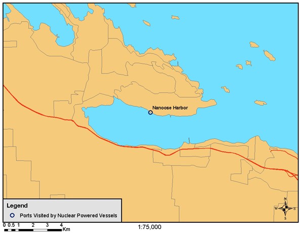 Figure 2.6c shows the location of Nanoose Harbour, which is visited by nuclear powered vessels.  