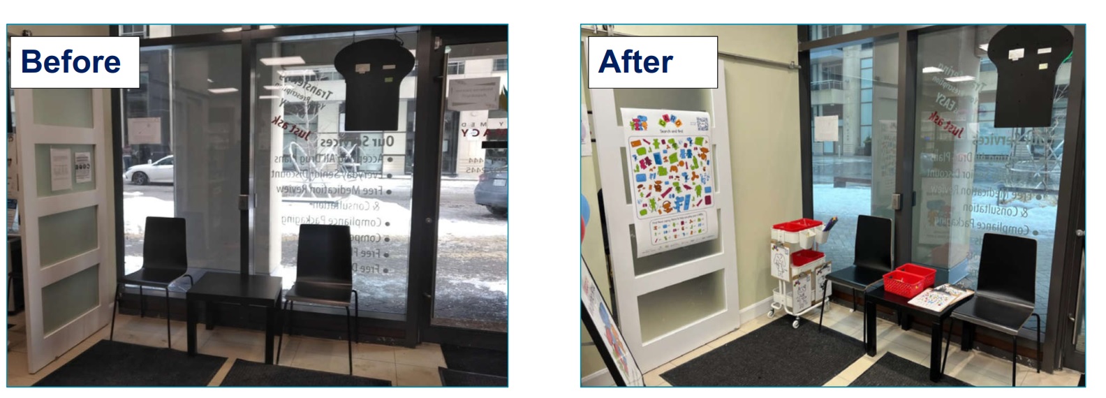 Figure 2. Before and after waiting area in a pharmacy