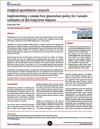 Original quantitative research – Implementing a smoke-free generation policy for Canada: estimates of the long-term impacts