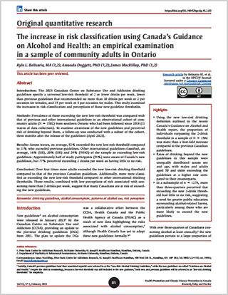 Original quantitative research – The increase in risk classification using Canada’s Guidance on Alcohol and Health: an empirical examination in a sample of community adults in Ontario