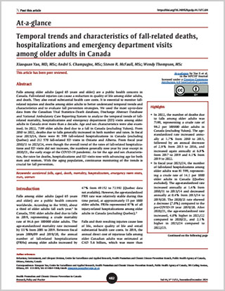 At-a-glance – Temporal trends and characteristics of fall-related deaths, hospitalizations and emergency department visits among older adults in Canada