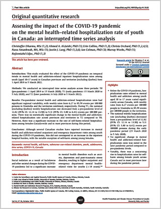 Original quantitative research – Assessing the impact of the COVID-19 pandemic on the mental health–related hospitalization rate of youth in Canada: an interrupted time series analysis