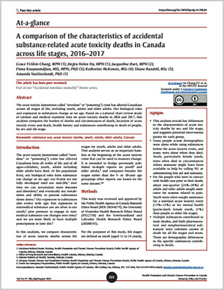 At-a-glance – A comparison of the characteristics of accidental substance-related acute toxicity deaths in Canada across life stages, 2016–2017
