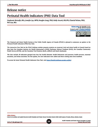Release notice – Perinatal Health Indicators (PHI) Data Tool