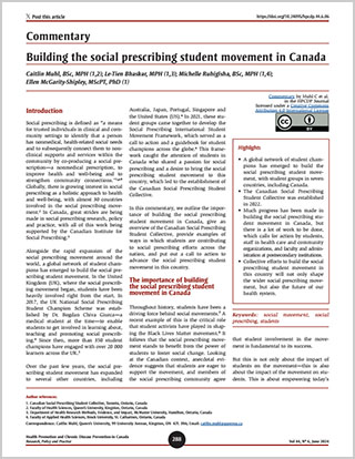 Commentary – Building the social prescribing student movement in Canada