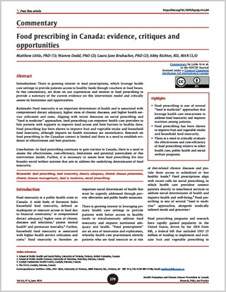 Commentary – Food prescribing in Canada: evidence, critiques and opportunities