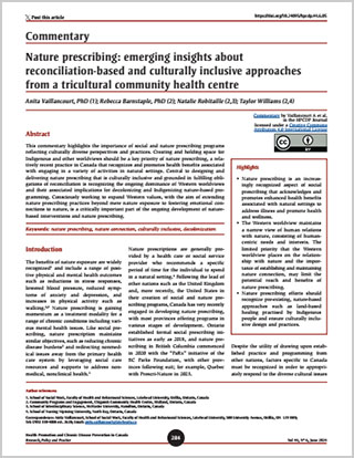 Commentary – Nature prescribing: emerging insights about reconciliation-based and culturally inclusive approaches from a tricultural community health centre