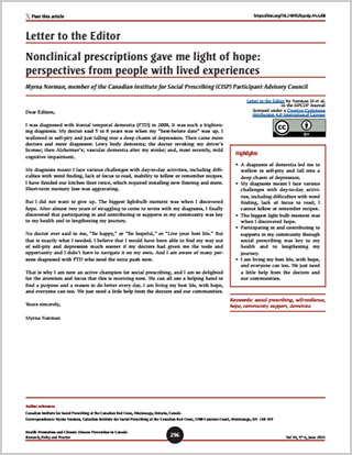 Letter to the Editor – Nonclinical prescriptions gave me light of hope: perspectives from people with lived experiences