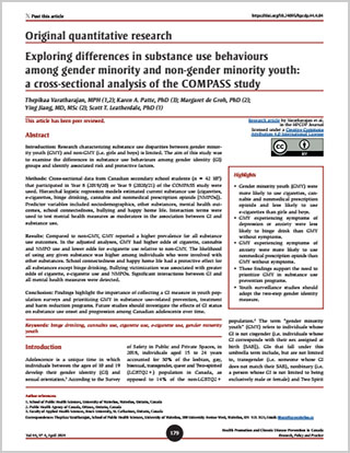 Original quantitative research – Exploring differences in substance use behaviours among gender minority and non-gender minority youth: a cross-sectional analysis of the COMPASS study
