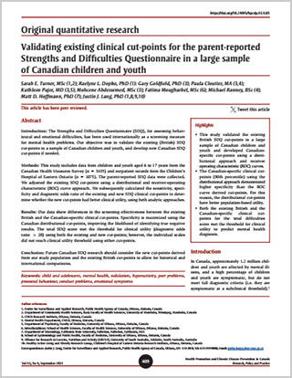 Original quantitative research – Validating existing clinical cut-points for the parent-reported Strengths and Difficulties Questionnaire in a large sample of Canadian children and youth