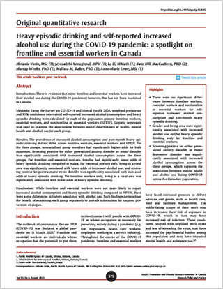 Original quantitative research – Heavy episodic drinking and self-reported increased alcohol use during the COVID-19 pandemic: a spotlight on frontline and essential workers in Canada