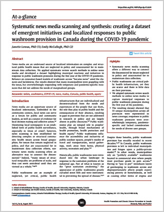 At-a-glance – Systematic news media scanning and synthesis: creating a dataset of emergent initiatives and localized responses to public washroom provision in Canada during the COVID-19 pandemic