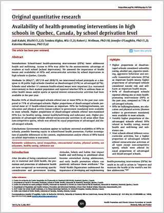 Original quantitative research – Availability of health-promoting interventions in high schools in Quebec, Canada, by school deprivation level
