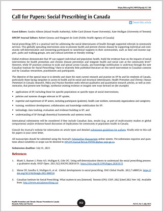 Call for Papers: Social Prescribing in Canada