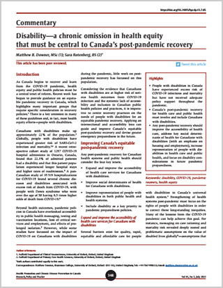 Commentary – Disability—a chronic omission in health equity that must be central to Canada’s post-pandemic recovery
