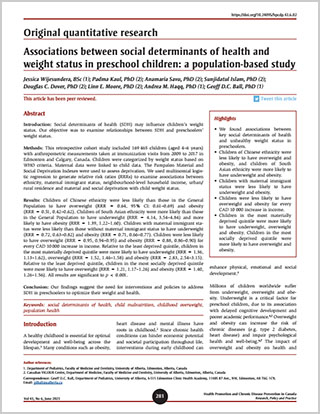 Original quantitative research – Associations between social determinants of health and weight status in preschool children: a population-based study