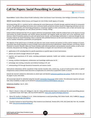 Call for Papers: Social Prescribing in Canada