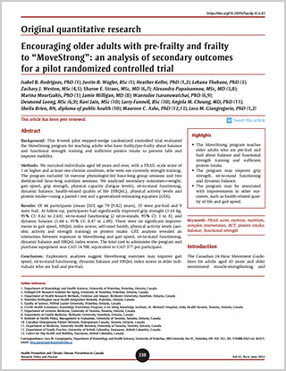 Original quantitative research – Encouraging older adults with pre-frailty and frailty to “MoveStrong”: an analysis of secondary outcomes for a pilot randomized controlled trial
