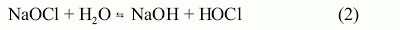The chemical equation showing how sodium hypochlorite dissociates in water.