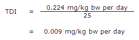The equation used for calculating the tolerable daily intake for vinyl chloride.