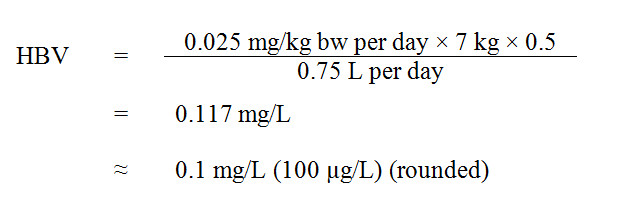 Figure 2 - The equation used to calculate the health-based value (HBV) for manganese in drinking water