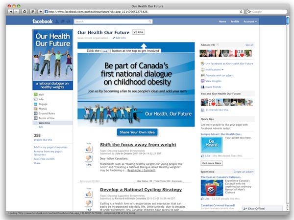 Our Health Our Future Welcome and Idea Forum on Facebook