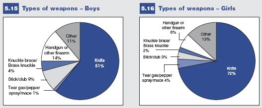 Figures 5.15 and 5.16: The types of weapons carried