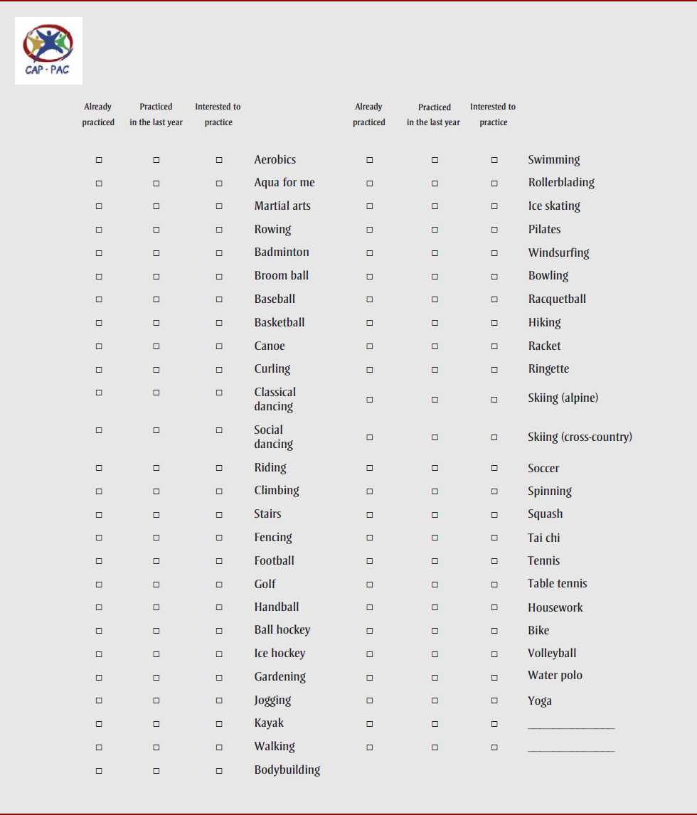 Figure 2. List of physical activities