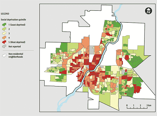 FIGURE 2 Social deprivation in Saskatoon, Saskatchewan
