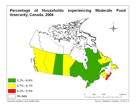 Map of Moderate Household Food Insecurity in Canada