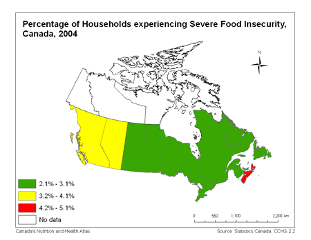 Map of Severe Household Food Security in Canada
