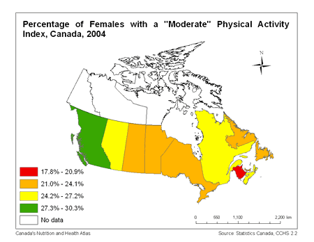 Map of Moderate Physical Activity Index in Canada (females)