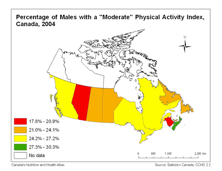 Map of Moderate Physical Activity Index in Canada (males)