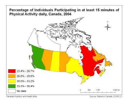 Map of At Least 15 Minutes of Daily Physical Activity in Canada (both males and females)