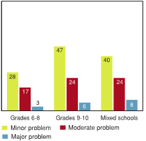 Figure 6.11 - Selling or using drugs or excessive drinking are problems in the neighbourhood where school is located, by school type (%)
