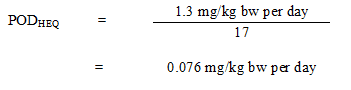 The equation used to calculate the human-equivalent point-of-departure, POD<sub>HEQ</sub>, for Leydig cell tumours.