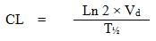 The equation used to calculate the clearance (CL) in animals and humans.