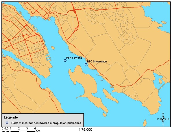 La figure 2.6a montre l'emplacement de la base des Forces canadiennes Shearwater et du site d'ancrage pour les navires à propulsion nucléaire.