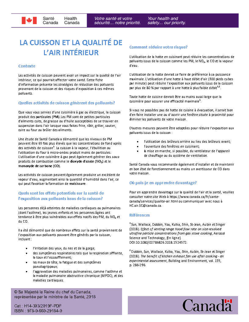 Fiche de renseignements : La cuisson et la qualité de l'air intérieur