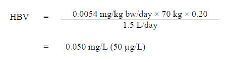 The equation used to calculate the health based value (HBV) for 1,4-dioxane