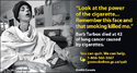 Woman with end stage lung cancer, in a wheelchair and smoking a cigarette.
