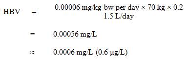 The equation used to calculate the health-based value (HBV) for PFOS in drinking water, under the non-cancer risk assessment.