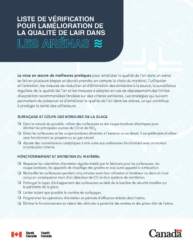 Liste de vérification pour l'amélioration de la qualité de l'air dans les arénas